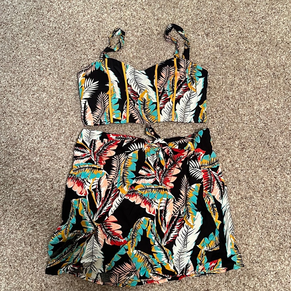 Two-piece tank and wrap skirt set